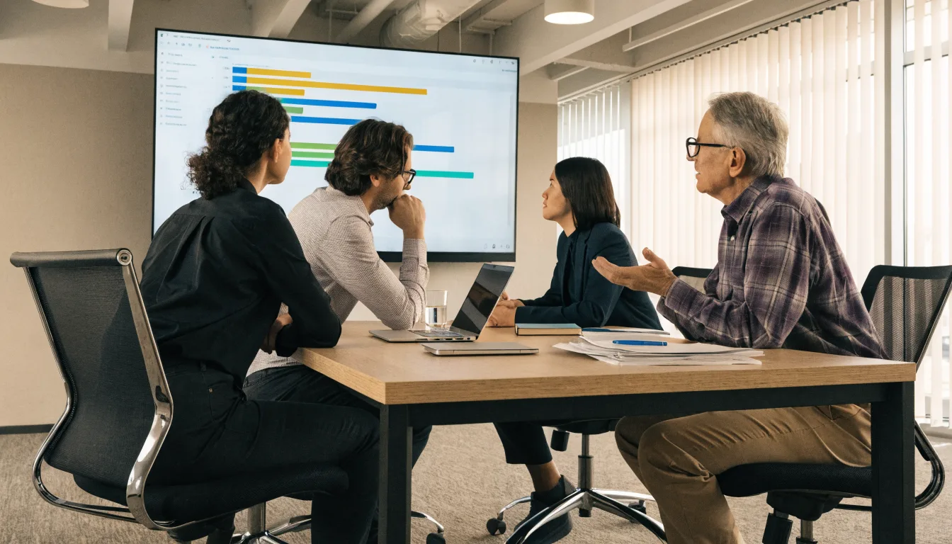Réunion de suivi : l'équipe HelpSoft pilote la mission avec le client
